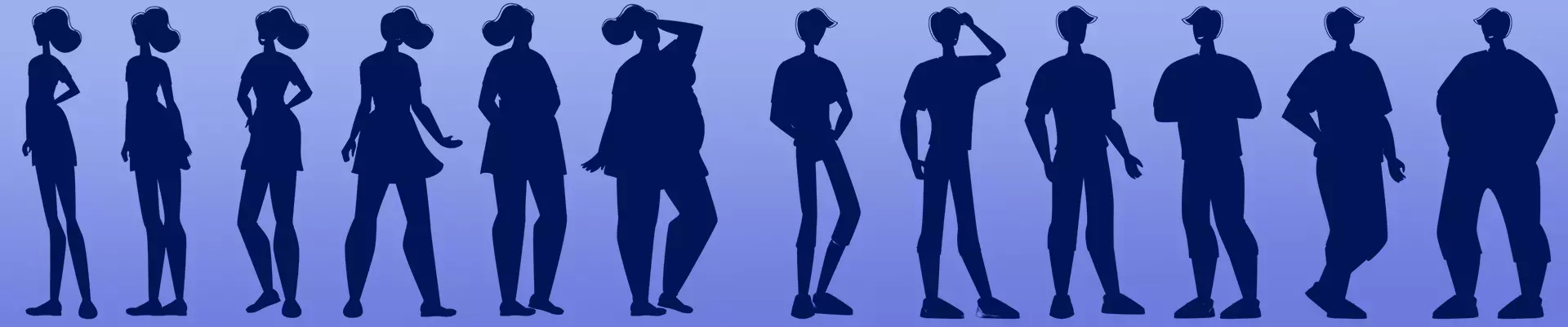 Illustration of different sized men and womans bodies